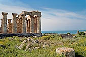 Selinunte the temple hill - Temple E. Perhaps dedicated to Era (Juno), (V c BC), it was reconstructed in the mid-fifties with  the anastylosis method. 